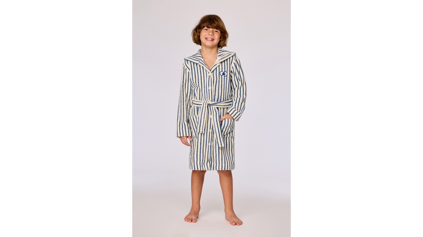 Badjas Kinderen Woody Strepen Kap - Donkerblauw