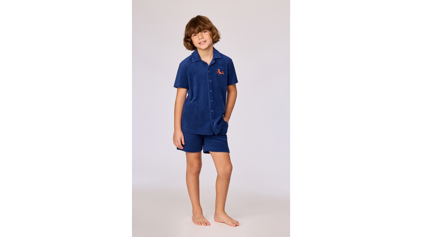 Pyjama Jongens Woody Uni Shortje Polo - Donkerblauw