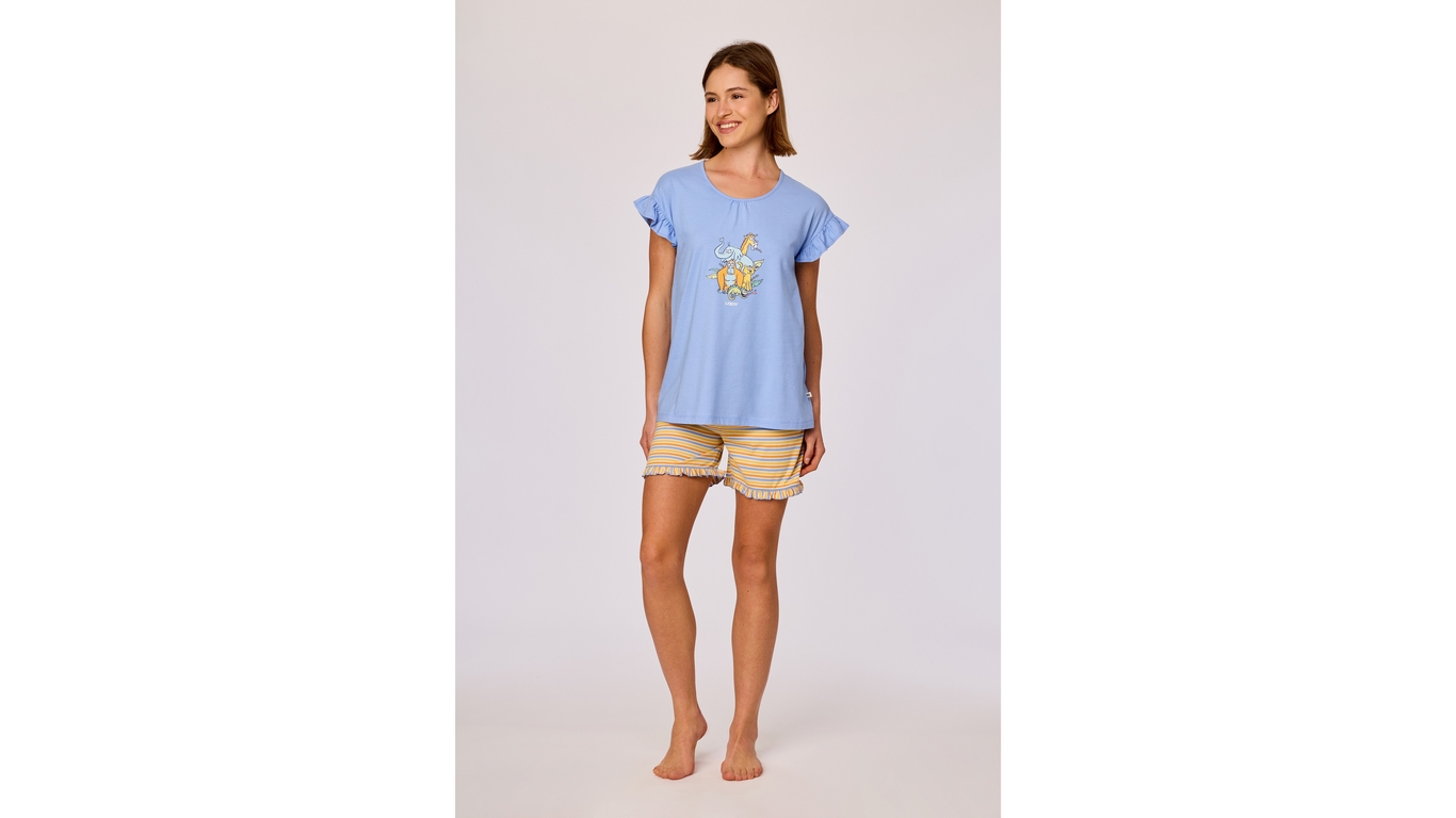 Pyjama Dames Woody Str Shortje Franjes Dieren - Blauw
